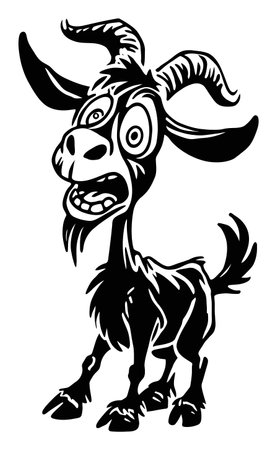 This hand-drawn vector illustration features a surprised cartoon goat character with exaggerated facial features, adding a playful and humorous element to any design project.のイラスト素材