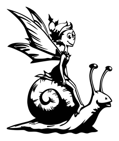 Delight in this hand-drawn vector illustration featuring a whimsical fairy on a charming snail. Perfect for enchanting projects and magical storytelling.のイラスト素材