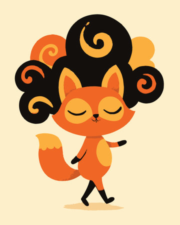 This charming illustration features a playful cartoon fox with vibrant orange fur and a whimsical hairstyle. Ideal for children's art or decor.のイラスト素材