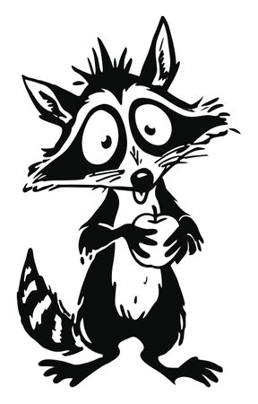 This charming hand-drawn vector illustration features a cute raccoon holding an apple, exuding playful curiosity. Perfect for creative projects and designs.のイラスト素材