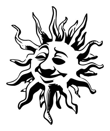 This hand-drawn sun illustration features a whimsical design with a cheerful face, radiating joyful vibes. Ideal for creative projects and artistic endeavors.のイラスト素材