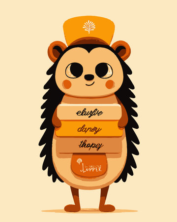 This delightful cartoon hedgehog features a charming expression and playful design, perfect for children's decor or marketing. Ideal for woodland themes and playful illustrations.のイラスト素材