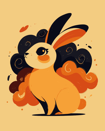 This charming rabbit illustration features a playful character against an abstract colorful background. The stylish design captures whimsy and creativity, showcasing unique colors and shapes.のイラスト素材