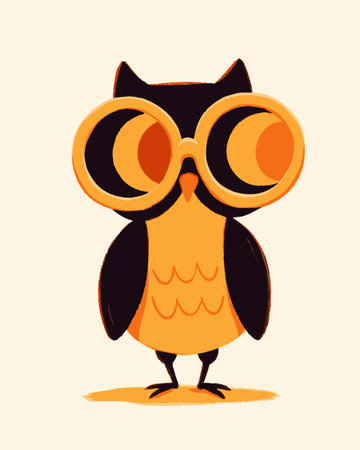 This whimsical cartoon owl character features oversized glasses and a friendly expression. The vibrant colors and playful design make it perfect for children's illustrations or fun art projects.のイラスト素材