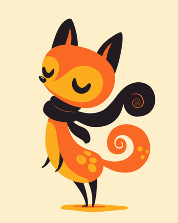 This delightful cartoon fox character, adorned with a scarf, features vibrant colors and a whimsical design. Perfect for illustrations, children's books, or playful themes.のイラスト素材