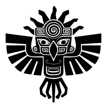 This striking black and white engraving features an abstract bird design, showcasing intricate patterns and shapes, ideal for art enthusiasts and cultural studies.のイラスト素材