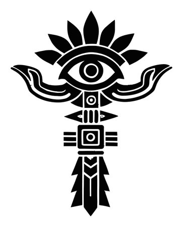 Explore a captivating black and white illustration featuring an eye symbol held by hands, crowned with sun elements. This artwork blends cultural themes with a modern aesthetic.のイラスト素材