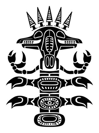 Explore this unique black and white engraving featuring a symbolic creature design. The intricate lines and shapes evoke a sense of culture and artistry.のイラスト素材