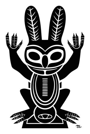 This striking black and white illustration features a stylized animal figure with intricate details, perfect for art enthusiasts and designers seeking unique decorative elements.のイラスト素材