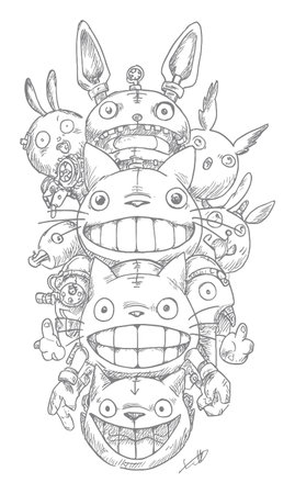 This delightful hand-drawn illustration features a collection of whimsical characters with charming expressions. Perfect for art lovers and creative projects.のイラスト素材