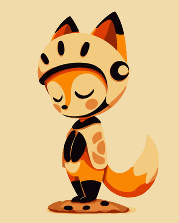 Delightful illustration of a cute cartoon fox character wearing a helmet, showcasing a playful and whimsical design in warm colors against a minimal background.のイラスト素材