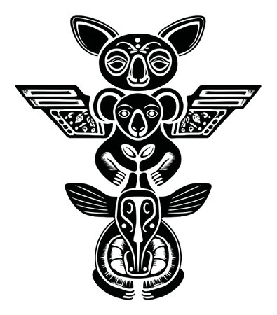Explore this intricate black and white engraving featuring animal symbols and shapes. The design reflects cultural heritage and artistic creativity, perfect for any nature-inspired collection.のイラスト素材