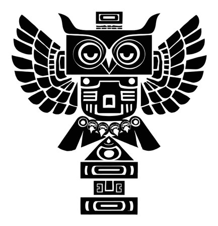Explore this intricate black and white engraving featuring a stylized owl with prominent wings, evoking themes of heritage and artistry.のイラスト素材