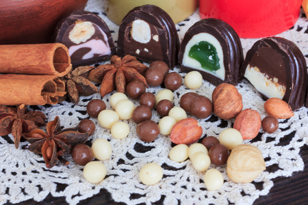 Sweet treats on a lace doily.の写真素材