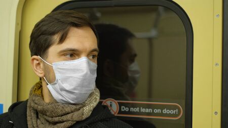 Corona Virus. Man in Face Mask Covid-19. Subway Station. Epidemic Coronavirus Mers. Pandemic Flu....