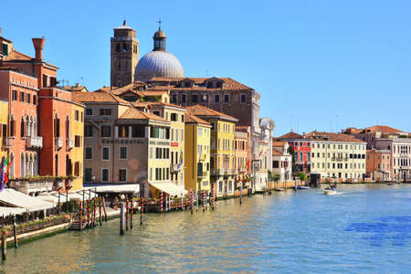 Venice, Veneto, Italy-Gran Canale and Santa Lucia The beautiful Grand Canal is the main canal that crosses the historic center of Venice and is bout 3800 meters long.の写真素材