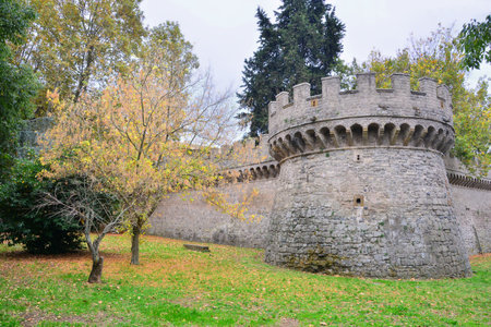 Grottaferrata, Rome, Italy-Greek Abbey of San Nilo-Walls. The abbey was founded in 1004 by Saint Nilus and surrounded by a massive complex of fortifications by pope Julius II.の写真素材