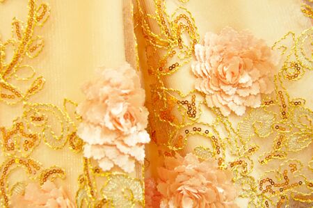 indoor Background color material pastel satin shiny silk softness goldの写真素材