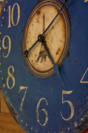 vintage old blue clock closeupの写真素材