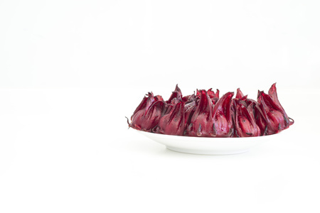 Roselle Hibiscus sabdariffa red fruit flower on white background