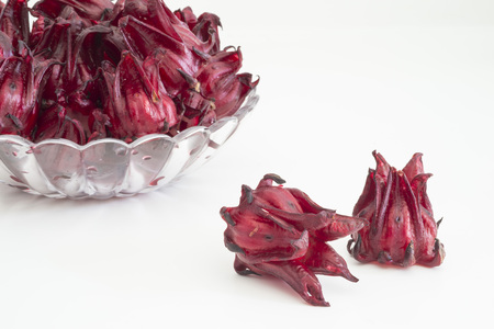 Roselle Hibiscus sabdariffa red fruit flower on white backgroundの写真素材