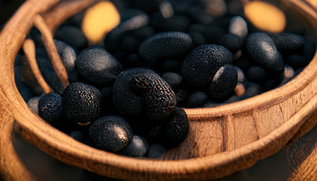 3D rendering of Black beans on the basket with black color inside the kitchenの写真素材