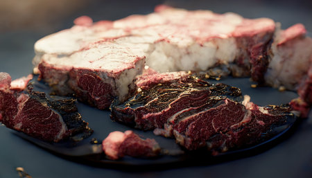 3D rendering of Angus beef on the white plate with a delicious taste for dinner in the kitchen