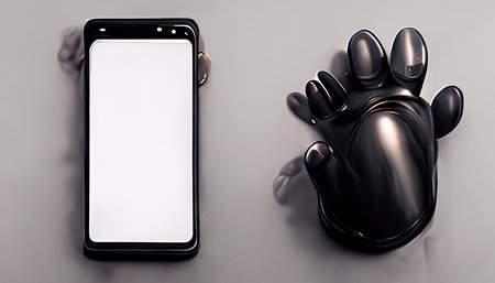 3D rendering of a Smart phone with the human hands inside the roomの写真素材