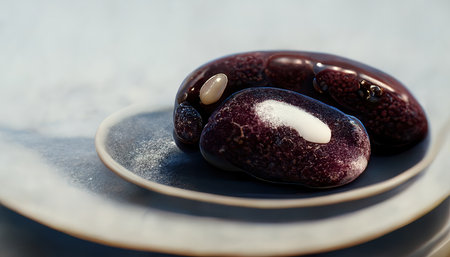 3D rendering of Adzuki bean paste on the white plate on the brown table inside the kitchen