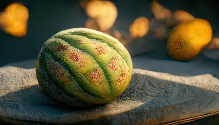 3D rendering of bitter melon on the basket with yellow color inside the kitchen