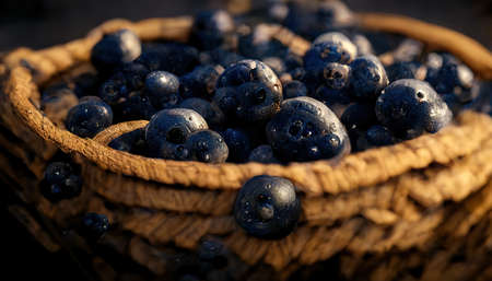 3D rendering of blueberries on the basket inside the kitchenの写真素材