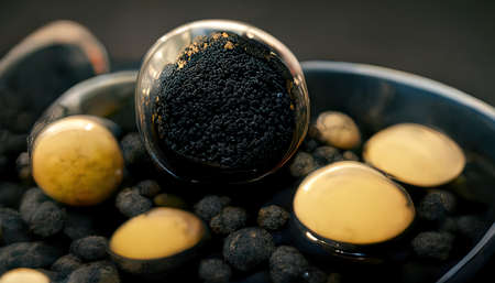 3D rendering of Black cumin on the bowl with black colors inside the kitchenの写真素材