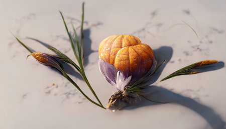 3D rendering of Autumn crocus with white colors inside the kitchenの写真素材