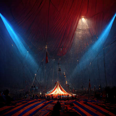 3D rendering of a Circus tent with red colors and the lighting brighten the tent in the dark nightの素材 [FY310190800240]