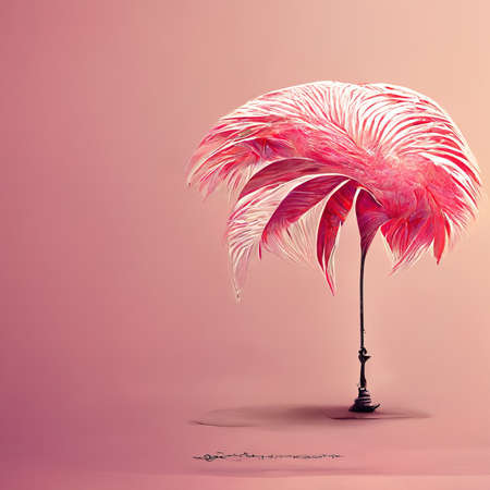 3D rendering of A Pink flamingo with a pink coconut tree in pink background during the daylightの写真素材