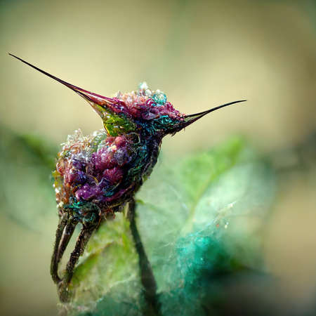 3D rendering of a colorful hummingbird on the tree searching for some honey in the forestの写真素材