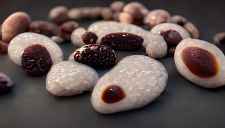 3D rendering of Adzuki beans on the brown table inside the kitchenの写真素材