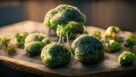 3D rendering of a Broccoli sprout on the basket before planting on the farmの写真素材