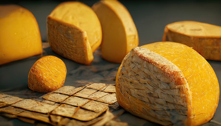 3D rendering of a Fresh Cheese on the basket with yellow color inside the kitchenの写真素材