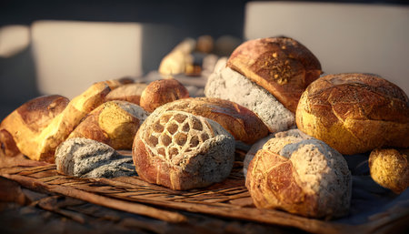 3D rendering of a Delicious brown bread on the basket with fluffy texture ready for dinner inside...