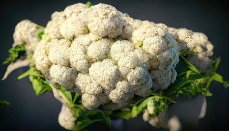 3D rendering of a Cauliflower on the basket with white color and green leaves inside the kitchenの写真素材