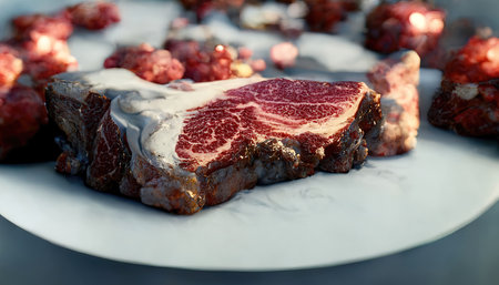 3D rendering of a Redraw beef on the white plate for cooking inside the kitchenの写真素材