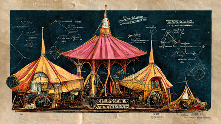 3D rendering of a bazaar tent inside the carnival show at the festivalの写真素材