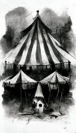 3D rendering of a Circus tent at the funfairs standing side by side in the carnival at the festivalの写真素材