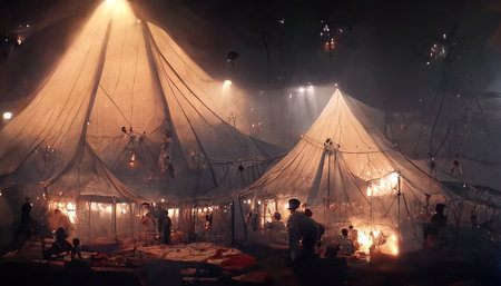 3D rendering of a abandoned circus tent at the land in dark situation after the festivalの写真素材