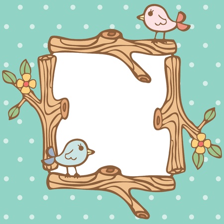 Frame Of Branch And Little Bird On Empty Space Backgroundのイラスト素材