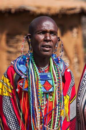 MAASAI MARA, KENYA - AUG 20, 2008: Portrait of unidentified Maasai man in Maasai Mara, Kenya.のeditorial素材