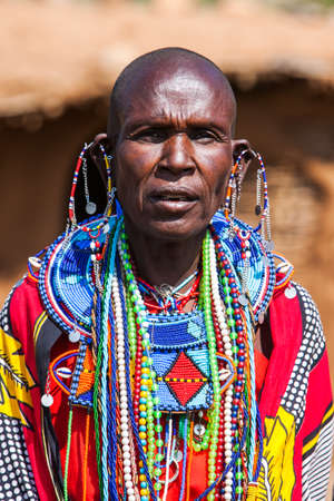 MAASAI MARA, KENYA - AUG 20, 2008: Portrait of unidentified Maasai man in Maasai Mara, Kenya.のeditorial素材