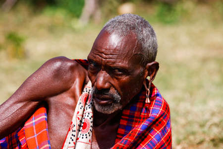 MAASAI MARA, KENYA - AUG 20, 2008: Portrait of unidentified Maasai man in Maasai Mara, Kenya.のeditorial素材