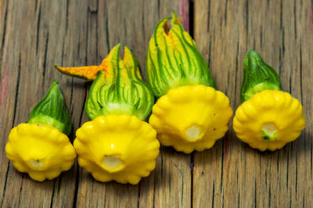 Raw Organic Yellow Pattypan Squash Ready for Cookingの写真素材